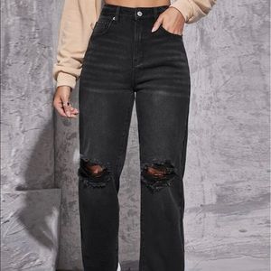 SHEIN black distressed mom jeans